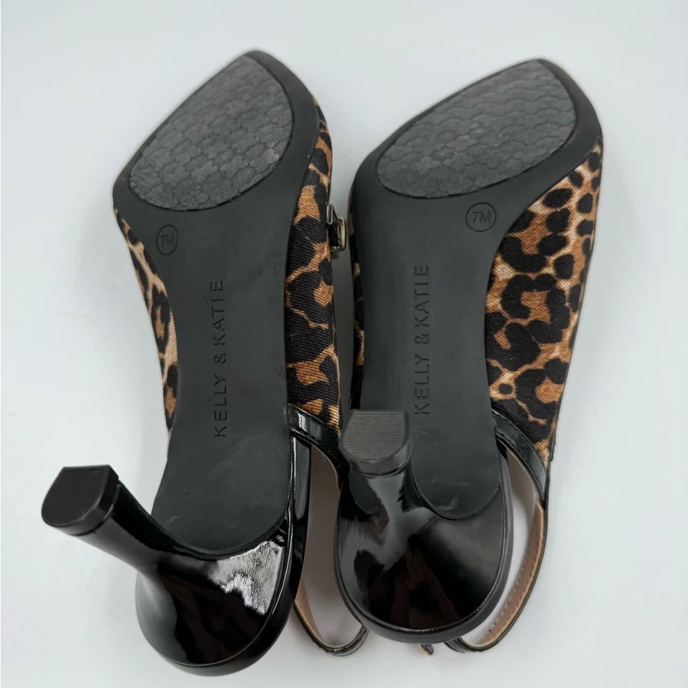 Kelly & Katie Leopard Slingback Heels w/ Mary Jane Strap Size 7M - Picture 4 of 6